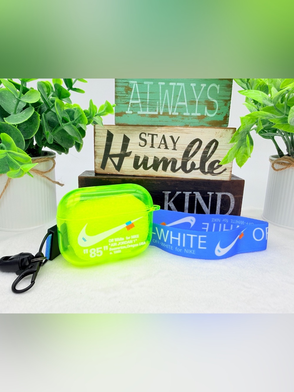 Nike OFF WHITE design Protective case for AirPods Pro3 2025 Neon Yellow -Lanyard